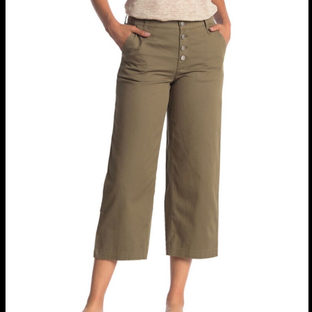 J. Crew frosty olive green button fly wide leg cropped chino pants size 6